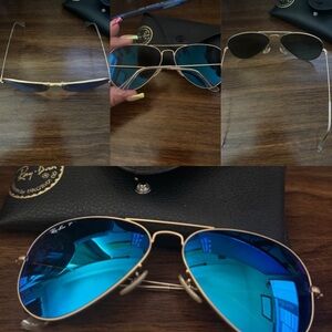 Ray-Ban Gold Frame Sunglasses with Reflective Blue Lenses